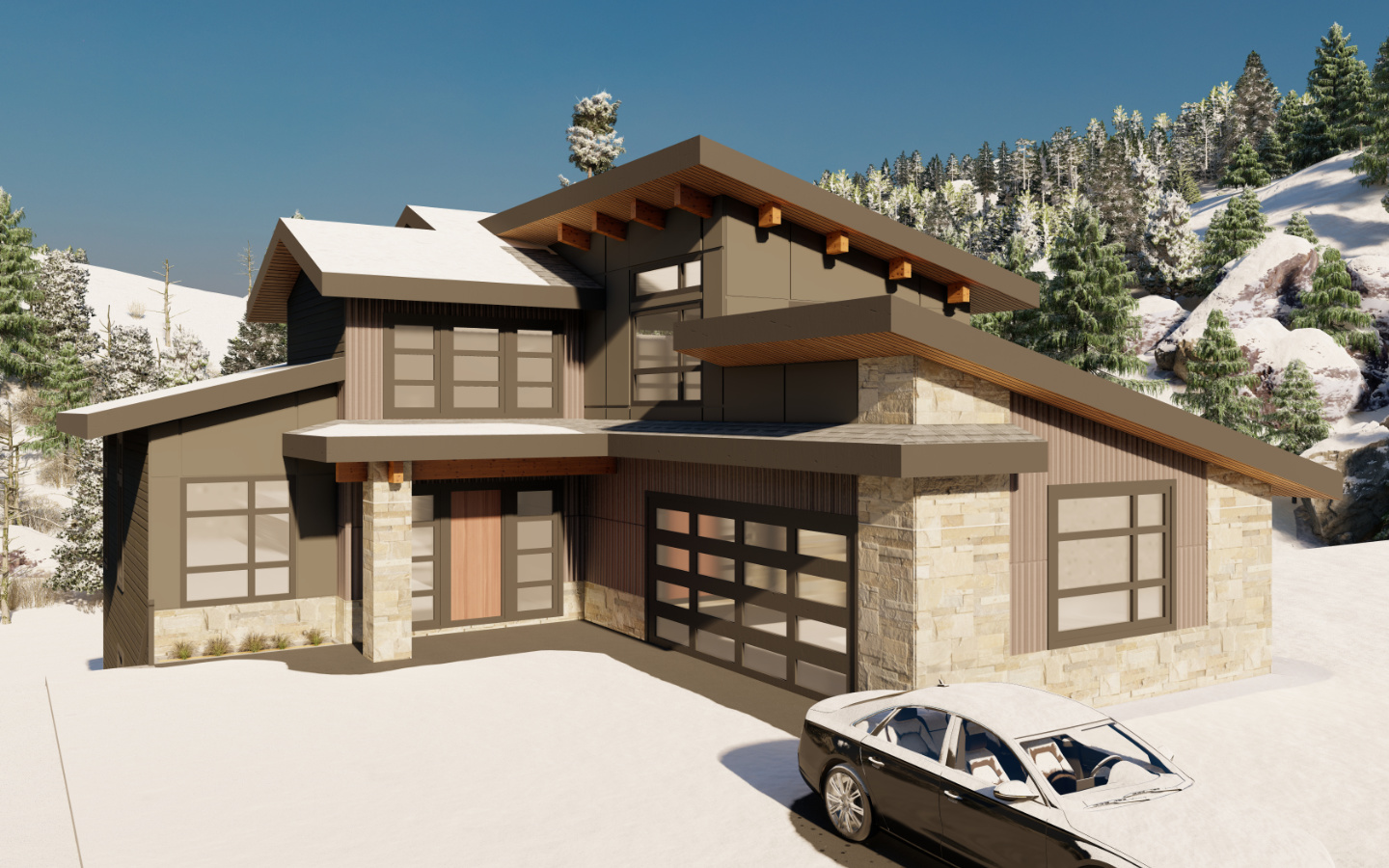 Custom mountain home rendering at Alder Estates